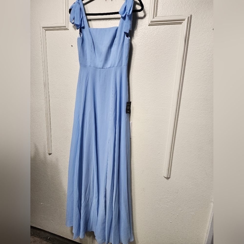 Lulus Love Me Forever Light Blue Tie-Strap Square Neck Maxi Dress S Wedding NWT - Picture 7 of 9